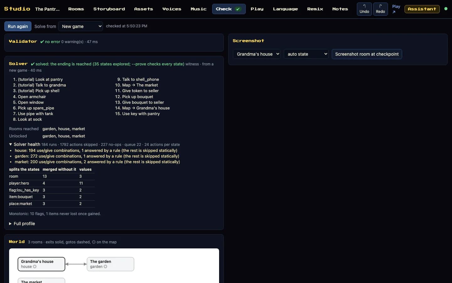 Check: the validator and the solver, run again after every save